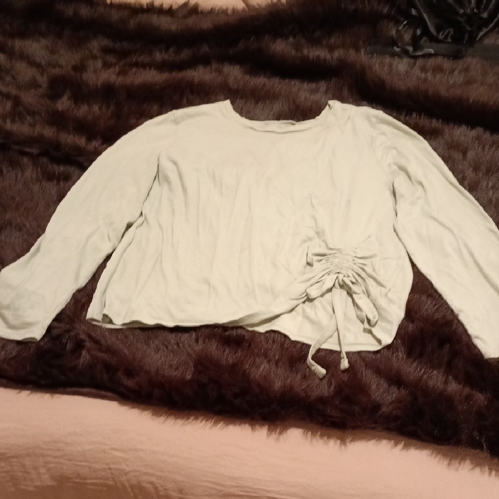 Cream Long Sleeve Top with Side Tie